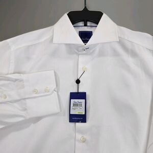 David Donahue Dress Shirt Mens 17 32/33 White Solid Trim Fit Barrel Cuff New